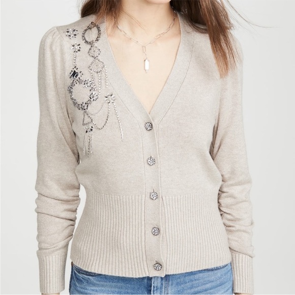 Cinq a Sept Embellished Agnes Cardigan Sweater Rhinestone Small - Picture 1 of 10
